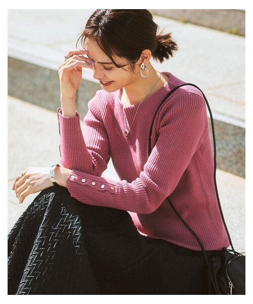 nissen（ニッセン）の「綿混ボートネックリブニット（ニット/セーター・レディース・オレンジ/ブラウン/アイボリー/黒/ローズ/杢グレー/オフホワイト×黒ボーダー・S/M/L/LL）」の6枚目の写真