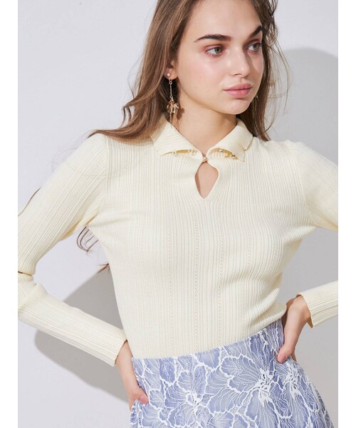 MERCURYDUO（マーキュリーデュオ）の「3WAYボタンニット（ニット/セーター・レディース・オフホワイト/ブラック/イエロー/ベージュ・F）」の4枚目の写真