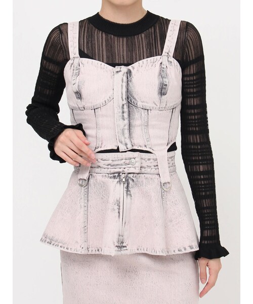 MURUA（ムルーア）の「ガーターデニムビスチェ【セットアップ着用可】（キャミソール・レディース・ブラック/ピンク/ブルー・F）」の8枚目の写真