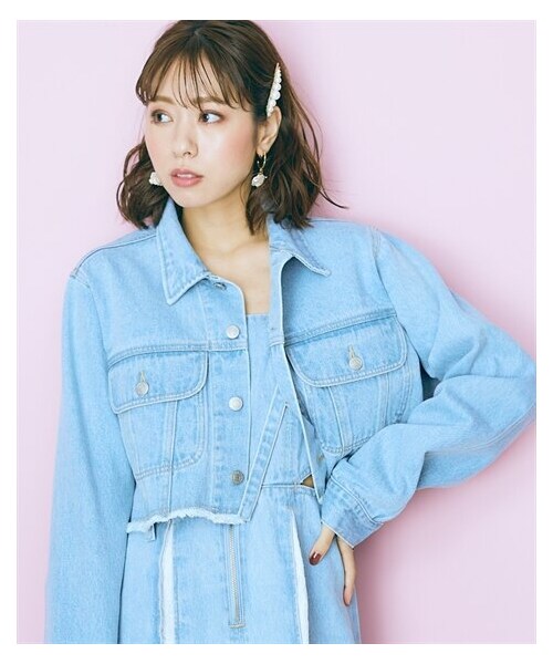 nissen（ニッセン）の「大きいサイズ  クロップド丈デニムジャケット　marun（ジャケット/アウター・レディース・オフホワイト/ライトブルー・L~LL相当/3L~4L相当/5L~6L相当/8L相当/10L相当）」の10枚目の写真