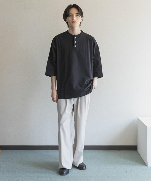 SENSE OF PLACE by URBAN RESEARCH（センスオブプレイスバイアーバンリサーチ）の「『別注』Healthknit×SENSE OF PLACE　ヘンリーネックTシャツ（Tシャツ/カットソー・メンズ・BLACK/TOP  GRAY/OATMEAL・M/L）」の10枚目の写真