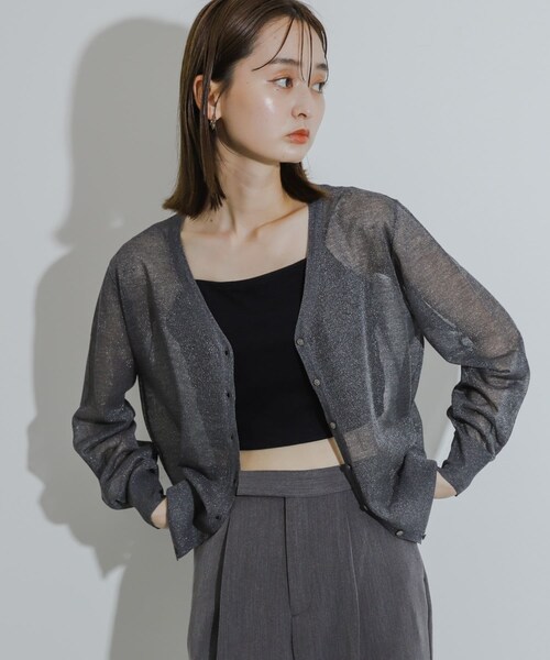 SENSE OF PLACE by URBAN RESEARCH（センスオブプレイスバイアーバンリサーチ）の「シアーメランジラメカーディガン（カーディガン/ボレロ・レディース・CHARCOAL/YELLOW/ORANGE・one）」の7枚目の写真