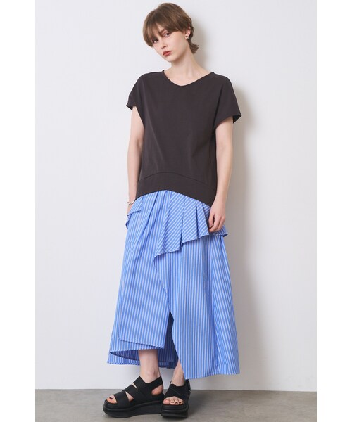 ELENDEEK(エレンディーク)の「STRIPE COMBINATION OP(ワンピース・レディース・チャコールグレー・1/2)」の6枚目の写真