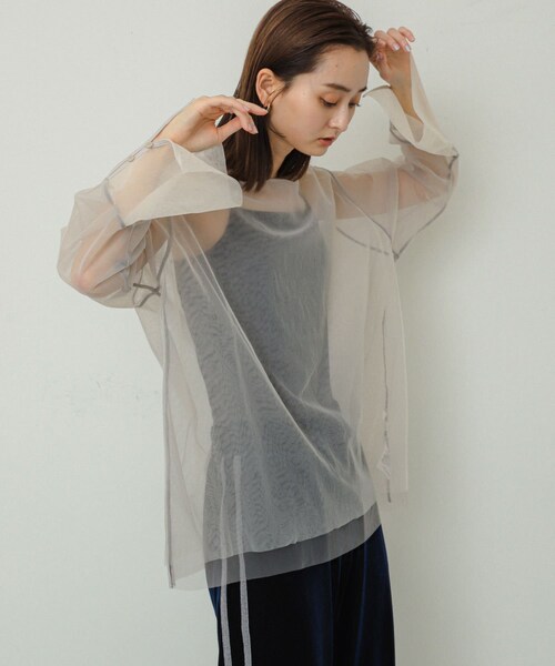 SENSE OF PLACE by URBAN RESEARCH(センスオブプレイスバイアーバンリサーチ)の「シアーチュールトップ(Tシャツ/カットソー・レディース・IVO×GRY/BEG×IVO/C.GRY×GRY/BLK×C.GRY・one)」の6枚目の写真