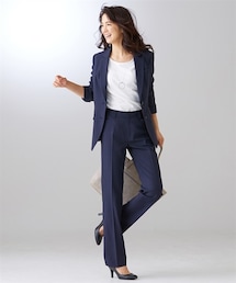 7days Life Styling | 【レディーススーツ】パンツスーツ（ロング丈テーラードジャケット＋ストレートパンツ）（タテヨコストレッチリスピィシリーズ）(スーツセット)