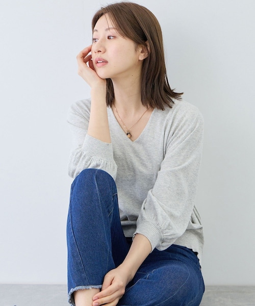 Jayro（ジャイロ）の「ピュアコットンカルマネックプルオーバー（ニット/セーター・レディース・スミクロ/ライトグレー/オフホワイト・F）」の3枚目の写真