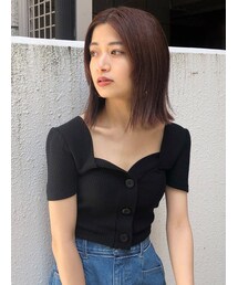 EMODA | フロントボタンショートリブトップ(Tシャツ/カットソー)