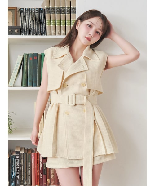 EATME（イートミー）の「ツイードプリーツベスト&スカートSet（セットアップ・レディース・オフホワイト/アイボリー/ブラック/イエロー・F）」の15枚目の写真