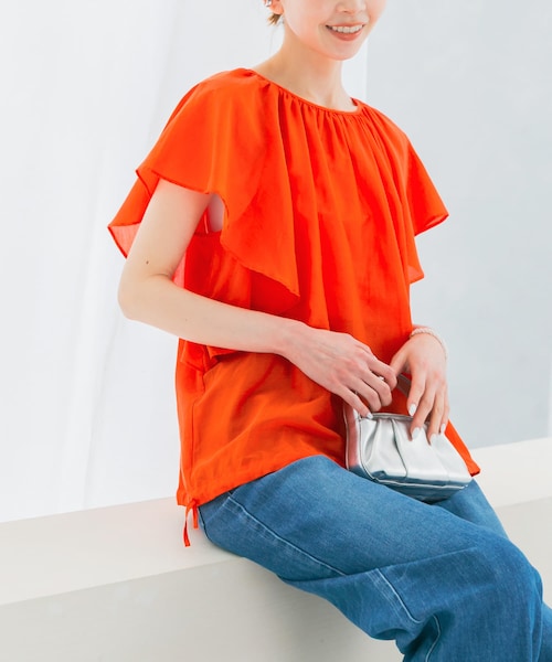 URBAN RESEARCH ROSSO（アーバンリサーチロッソ）の「コットンシルクフレアスリーブブラウス（シャツ/ブラウス・レディース・sax/off/red・FREE）」の3枚目の写真