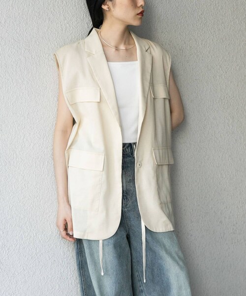 KBF（ケイビーエフ）の「ミリタリーシアーベスト（テーラードジャケット・レディース・D.BROWN/L.BEIGE/BISCUIT・one）」の19枚目の写真