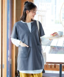 nissen | 大きいサイズ 柔らかハニカムカットソーゆるロング丈ベスト(チュニック)