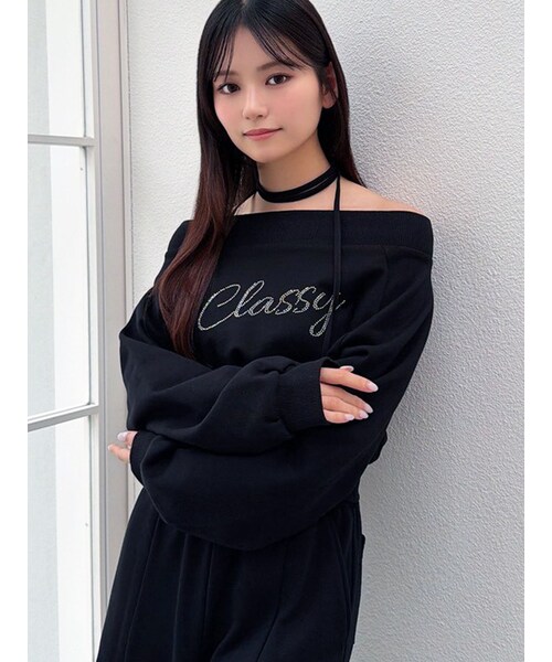 RESEXXY（リゼクシー）の「チョーカーオフショルスウェットトップス【セットアップ着用可能】（スウェット・レディース・ホワイト/グレー/ブラック/ピンク・F）」の2枚目の写真
