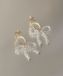 ビーズリボンフープピアス