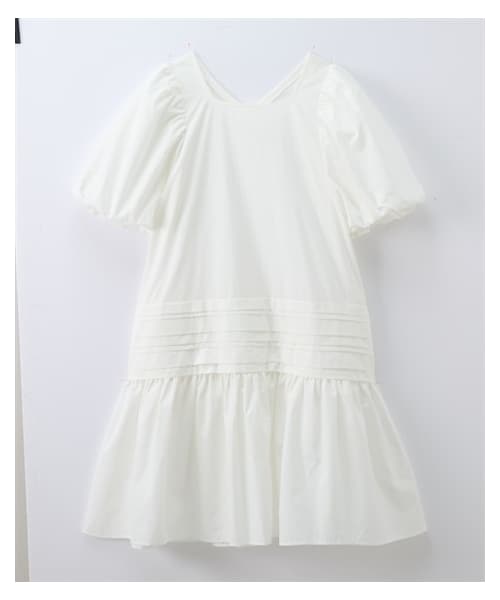 nissen（ニッセン）の「小さいサイズ　綿100％タックギャザーミニワンピース　低身長さん・小柄女性（ワンピース・レディース・オフホワイト/ネイビー・P1/P2）」の3枚目の写真
