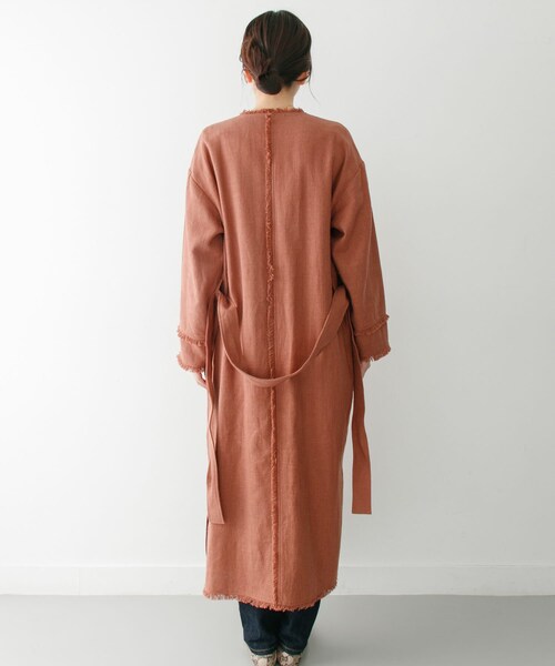 ITEMS URBANRESEARCH（アイテムズ アーバンリサーチ）の「KBF+　ラスティックフリンジコート∴（ノーカラージャケット・レディース・BEG STRIPE/NATURAL/L.BROWN・one）」の8枚目の写真