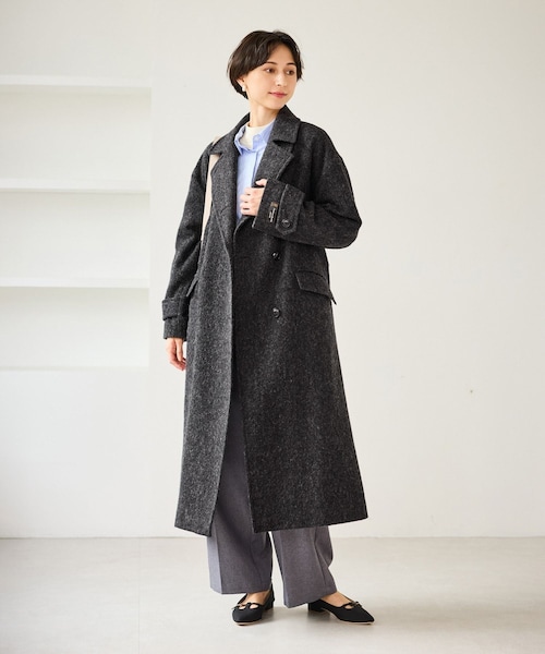 ROPE' PICNIC(ロペピクニック)の「JAPAN FABRIC スタンドカラーロングコート/一部WEB限定カラー(チェスターコート・レディース・ブラック系/グレー/ライトグレー/ベージュ系・F)」の11枚目の写真