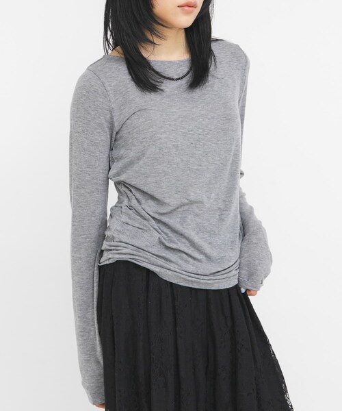 KBF（ケイビーエフ）の「タックドレープロンTEE（Tシャツ/カットソー・レディース・IVORY/PINK/BROWN/TOP GRAY・One）」の2枚目の写真