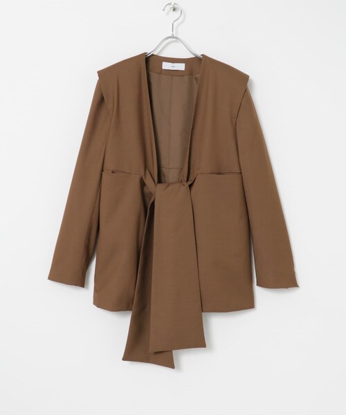 URBAN RESEARCH（アーバンリサーチ）の「Po/　ribbon jacket（ノーカラージャケット・レディース・black/brown・FREE）」の2枚目の写真