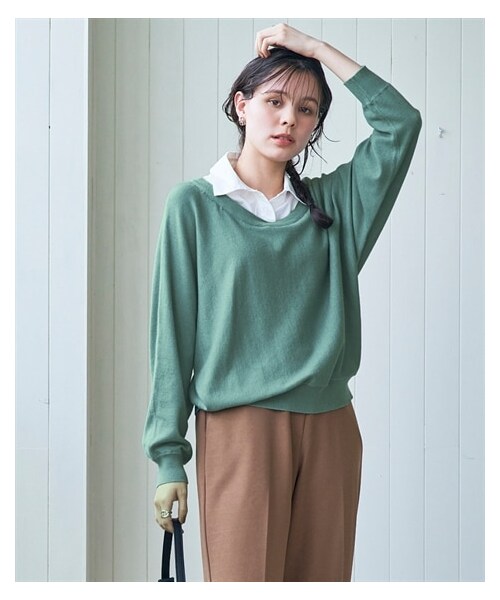 nissen（ニッセン）の「優しい肌触りのシャツ衿レイヤード風ドルマンニット（ニット/セーター・レディース・チャコールグレー/ネイビー/くすみグリーン・L/LL/3L/4L/5L/6L/8L/10L）」の12枚目の写真