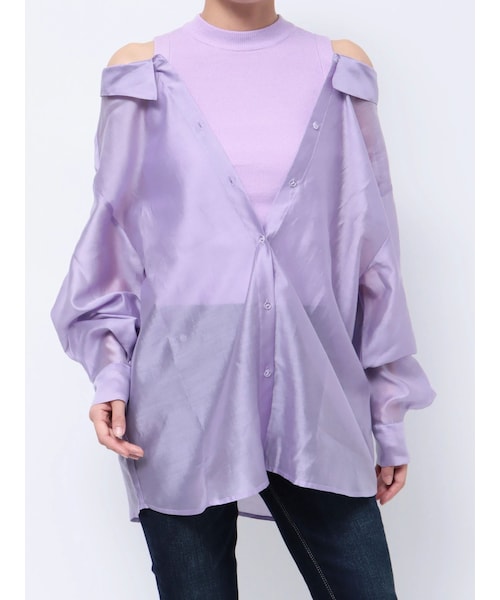 GYDA（ジェイダ）の「3WAYショルダーOPENシアードッキングシャツ（シャツ/ブラウス・レディース・ベージュ/オフホワイト/ラベンダー・F）」の7枚目の写真