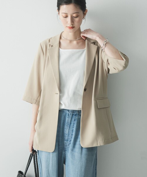 URBAN RESEARCH（アーバンリサーチ）の「『UR TECH DRYLUXE』ハーフスリーブジャケット（テーラードジャケット・レディース・BEIGE/BLACK・Free）」の15枚目の写真