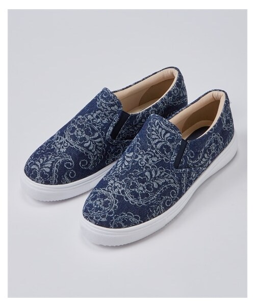 nissen（ニッセン）の「【ゆったり幅広】軽量スリッポンスニーカー（低反発中敷）（ワイズ４Ｅ）（スニーカー・メンズ・黒スウェット/グレースウェット/ネイビーデニム(スター柄)/ツイード/ピンクベージュ(刺しゅう)/レオパード(チュール)/ブラックレース/ホワイトレース/ベージュレース/ネイビーデニム(ペイズリー柄)/インディゴ/サックス/黒(タイダイ柄)/黒(コーデュロイ)/チャコールグレー(コーデュロイ)/ブラウン(チェック柄)/テラコッタ(チェック柄)/グリーン(型押し)/ブルーデニム(刺しゅう)/ラメシルバーパイソン(型押し)/グレーツイード/カーキ(コーデュロイ)/グレージュ(型押し)/パープル(ツイード調)・M=23.0~23.5cm/4E/L=24.0~24.5cm/4E/LL=25.0~25.5cm/4E/3L=26.0~26.5cm/4E）」の19枚目の写真