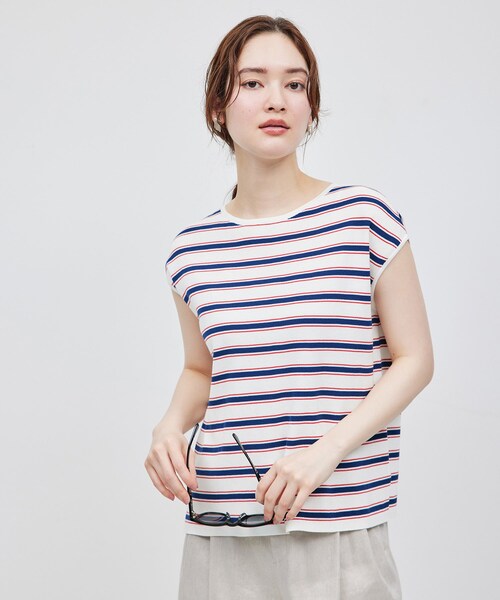 ROPE'（ロペ）の「【洗える】【接触冷感】ICE COTTONアームレットニットトップス【雑誌/メディア掲載】（ニット/セーター・レディース・ブラック/オフホワイト/キャメル/ローズピンク/ホワイト系/ブルー系/イエロー・F）」の2枚目の写真