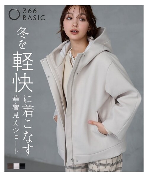 nissen（ニッセン）の「軽やかフェイクウールフードショートコート（静電気防止テープ付）＜大きいサイズ有＞（ジャケット/アウター・レディース・黒/アイボリー/モカブラウン・S/M/L/LL/3L/4L/5L/6L/8L/10L）」の2枚目の写真