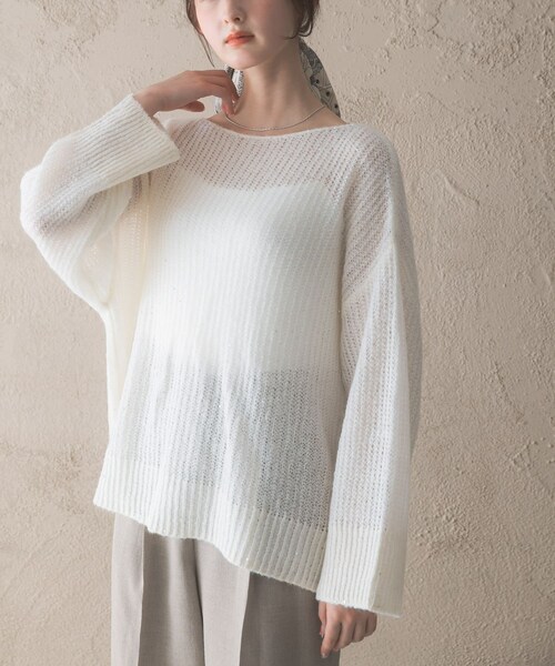 URBAN RESEARCH ROSSO（アーバンリサーチロッソ）の「モヘア混スパンコールシアーニット（ニット/セーター・レディース・OFF WHITE/MINT・Free）」の7枚目の写真