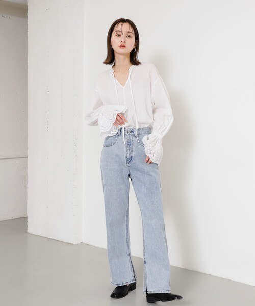 SENSE OF PLACE by URBAN RESEARCH(センスオブプレイスバイアーバンリサーチ)の「スカラップレースヨウリュウブラウス(シャツ/ブラウス・レディース・BLACK/OFF WHITE/CORAL・one)」の9枚目の写真