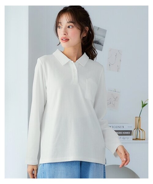 nissen（ニッセン）の「大きいサイズ　ペン差し長袖ポロシャツ（吸汗速乾・UVカット）＜大きいサイズ有＞（ポロシャツ・レディース・杢グレー/ネイビー/黒/オフホワイト・L/LL/3L/4L/5L/6L/8L/10L）」の11枚目の写真