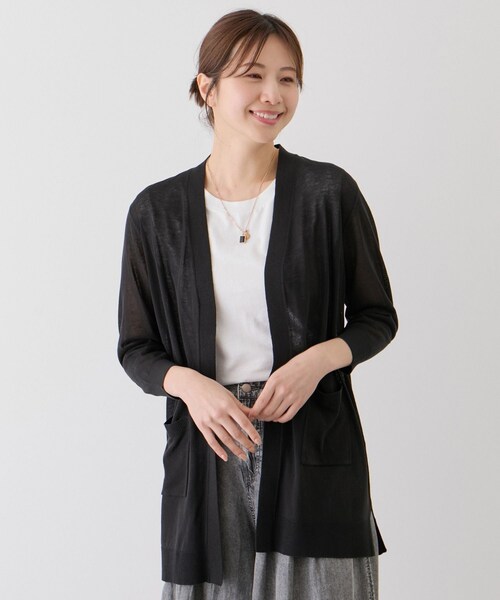 Jayro(ジャイロ)の「麻混ロングトッパーカーディガン(カーディガン/ボレロ・レディース・ブラック/グレー/ホワイト系/ベージュ/ネイビー/ネイビー系・M)」の3枚目の写真