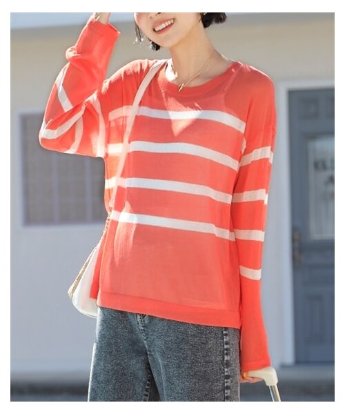 nissen（ニッセン）の「大きいサイズ ボーダーシアーニット（ニット/セーター・レディース・ネイビー系/オレンジ系/ライトグレー系・L/LL/3L/4L/5L/6L/8L/10L）」の21枚目の写真