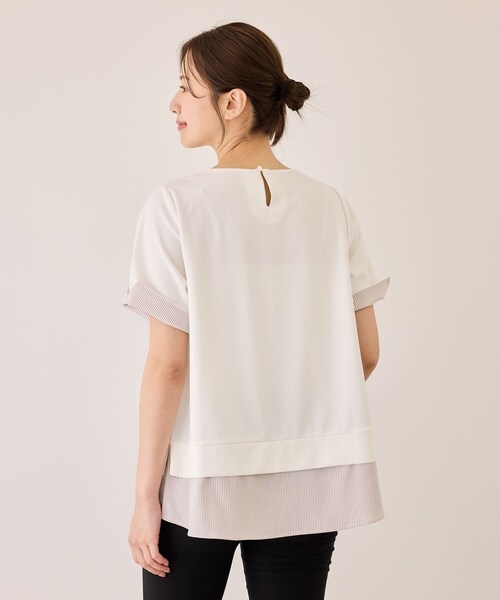 Jayro(ジャイロ)の「配色ストライプ半袖カットソー(Tシャツ/カットソー・レディース・チャコール/ベージュ系/ネイビー/ブルー系・M)」の14枚目の写真