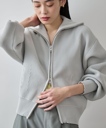 Wジップハイネックニットカーディガン