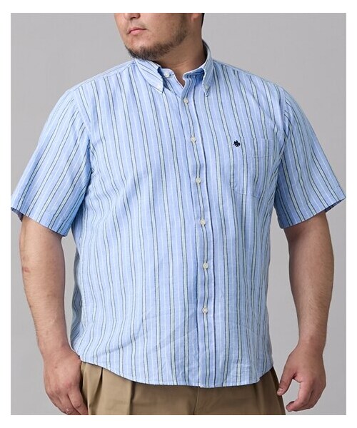 nissen（ニッセン）の「綿麻素材ストライプ半袖シャツ　POLO BCS【大きいサイズ】（シャツ/ブラウス・メンズ・010ネイビーストライプ/510ブルーストライプ・3L/4L/5L）」の2枚目の写真