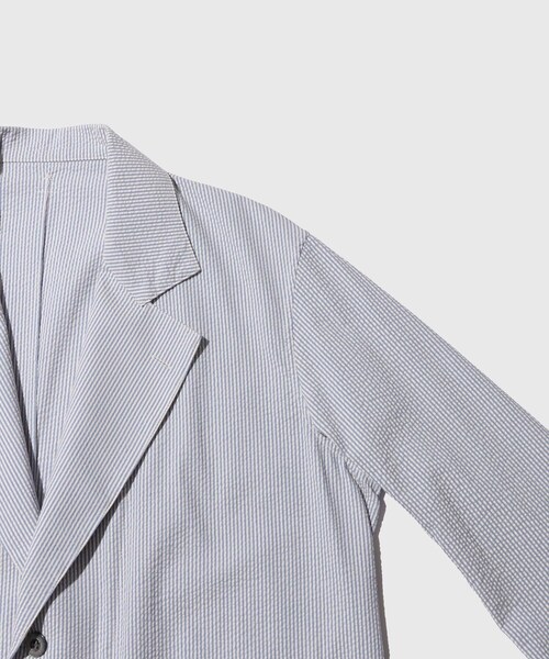 ADAM ET ROPE'(アダムエロペ)の「【Pelemele/ペールメール】COVERALL JACKET SEERSUCKER(テーラードジャケット・メンズ・サックス・L/M)」の5枚目の写真