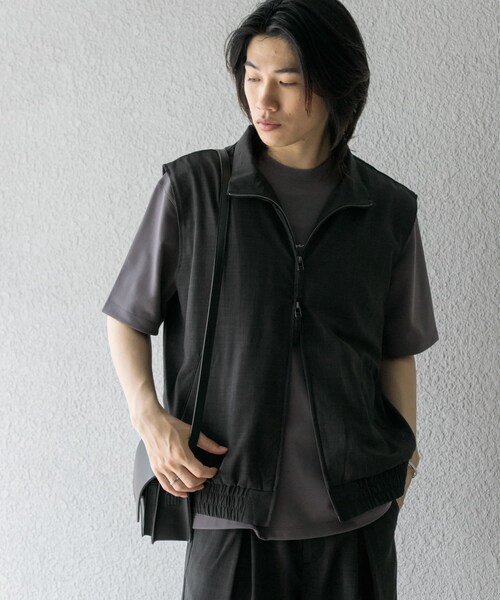 SENSE OF PLACE by URBAN RESEARCH（センスオブプレイスバイアーバンリサーチ）の「『イージーケア/セットアップ対応』リネンライクスタンドカラーWジップベスト（ベスト・メンズ・L.BLUE/CHARCOAL/NAVY・M/L）」の14枚目の写真