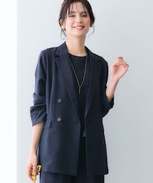 nissen | 【袖丈が選べる2タイプ】麻調合繊ダブルブレストジャケット(しわになりにくい・接触冷感・UVカット・ウォッシャブル)<大きいサイズ有>(ジャケット/アウター)