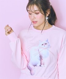 marun | ＜大きいサイズ＞キャットプリント裏毛スウェット　marun(Tシャツ/カットソー)