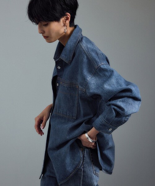 ADAM ET ROPE'（アダムエロペ）の「USAコットンデニムオーバーシャツ［セットアップ対応］（シャツ/ブラウス・レディース・ブルー系/サックス・F）」の9枚目の写真