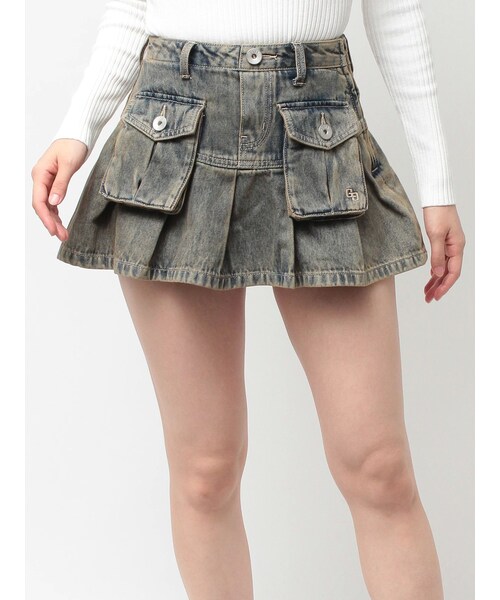 GYDA（ジェイダ）の「ハイウエストGG POKETプリーツデニムスカートライクショートパンツ（デニムスカート・レディース・ブルー/アイスブルー・S/M）」の3枚目の写真