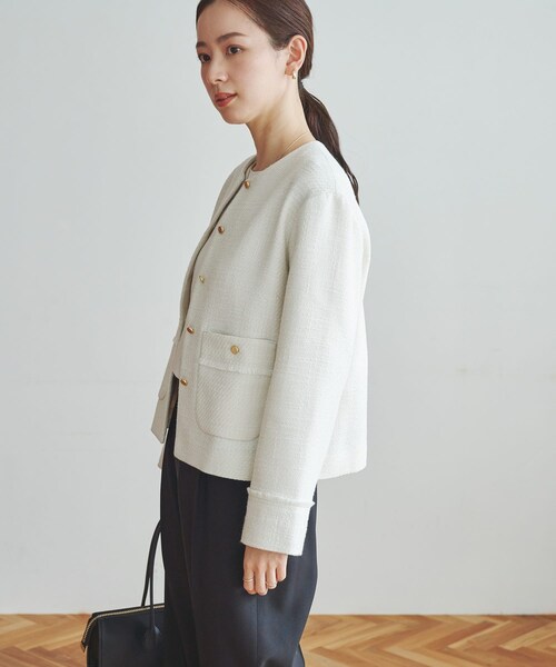 URBAN RESEARCH(アーバンリサーチ)の「ノーカラーツイードジャケット(ノーカラージャケット・レディース・OFF WHITE/BLACK MIX・Free)」の5枚目の写真