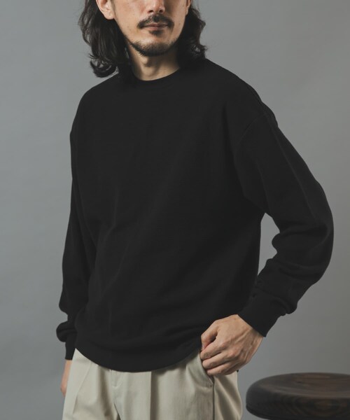 ITEMS URBANRESEARCH(アイテムズ アーバンリサーチ)の「ワッフルロングスリーブカットソー(Tシャツ/カットソー・メンズ・OLV STRIPE/BLACK/WHITE/NVY STRIPE・M/L)」の2枚目の写真