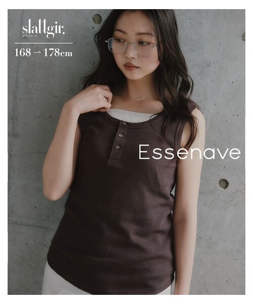 nissen（ニッセン）の「高身長　ヘンリーネックワッフルタンクトップ（トールサイズ）Essenave（Tシャツ/カットソー・レディース・ブラウン/杢グレー/黒・MTT/LTT/LLTT/3LTT）」の12枚目の写真