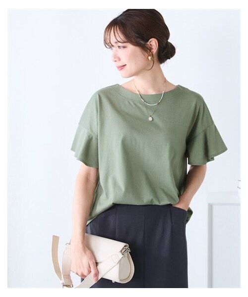 nissen（ニッセン）の「＜大きいサイズ＞【汗染みしにくい】フリル袖プルオーバー（Tシャツ/カットソー・レディース・グレイッシュピンク/オリーブグリーン/チャコールグレー・L/LL/3L/4L/5L/6L/8L/10L）」の11枚目の写真