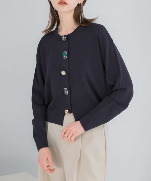 URBAN RESEARCH ROSSO（アーバンリサーチロッソ）の「Torrazzo Donna　BIJOU CARDIGAN（カーディガン/ボレロ・レディース・NAVY/WHITE・Free）」の3枚目の写真