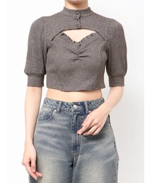 EATME | ビジューボタンデコルテリブTOP(Tシャツ/カットソー)