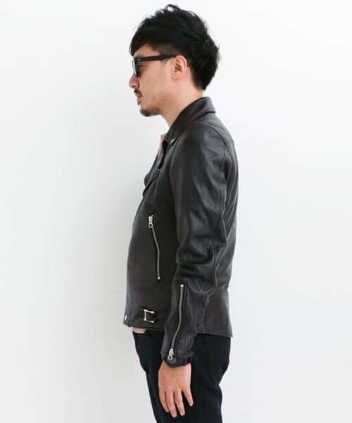 URBAN RESEARCH Sonny Label（アーバンリサーチサニーレーベル）の「SEVESKIG　別注GOAT SKIN S-RIDERS JACKET（ライダースジャケット・メンズ・BLACK・S/M）」の6枚目の写真