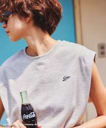Coca Cola | 【Coca-Cola】【汗染み加工・セットアップ対応】ラメ入りミニ裏毛フレンチスリーブTシャツ(Tシャツ/カットソー)